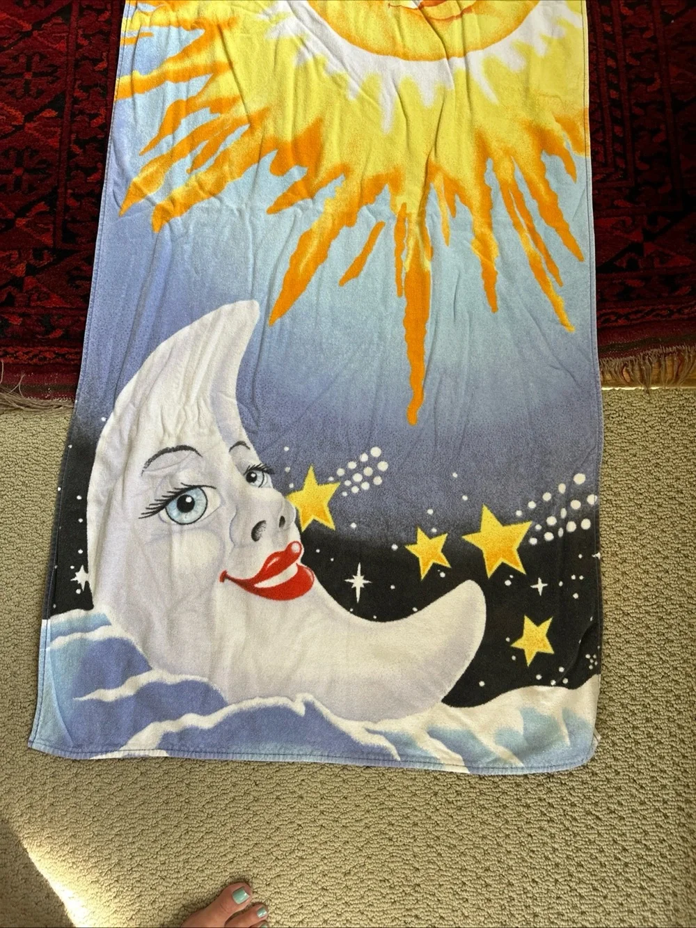 Vintage Hilasel Celestial Moon And Sun Beach Towel Incredible Shape! Excellent!